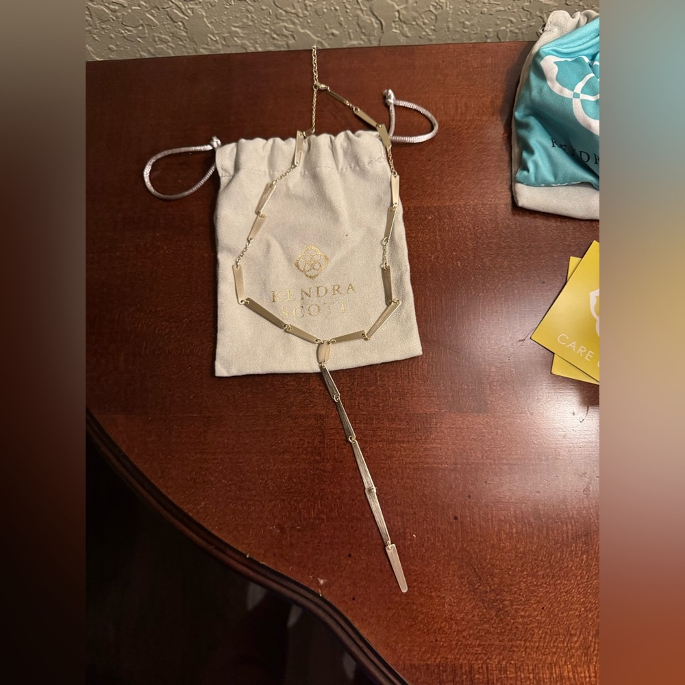 Kendra Scott Brushed Light Gold.Lariat Necklace with Pouch